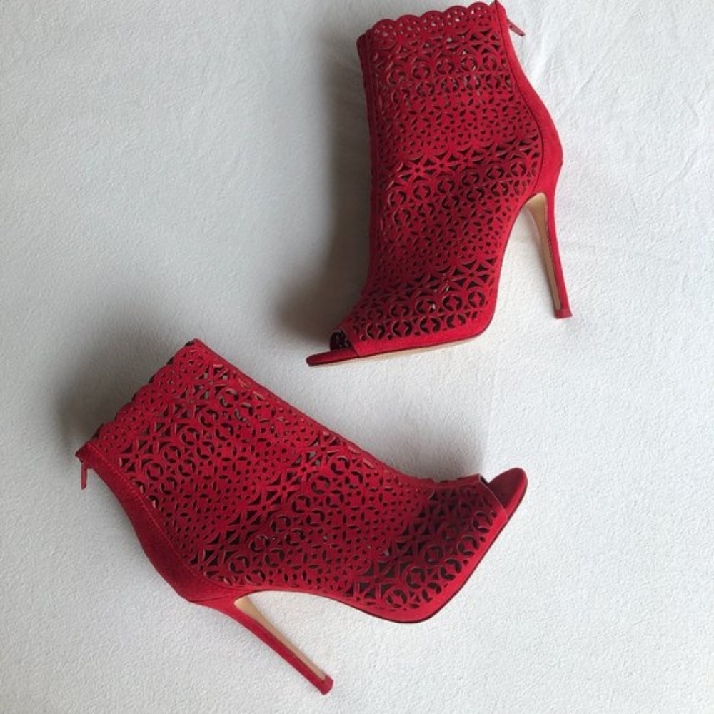 Aldo Red Leather Open Toe Booties - Size 8.5